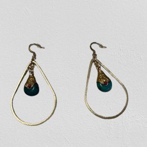 Gold Teardrop with Turquoise Pendant Earrings